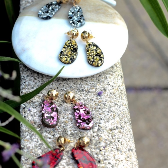 New resin Earrings silver gold Acrylic dangling - Picture 7 of 7